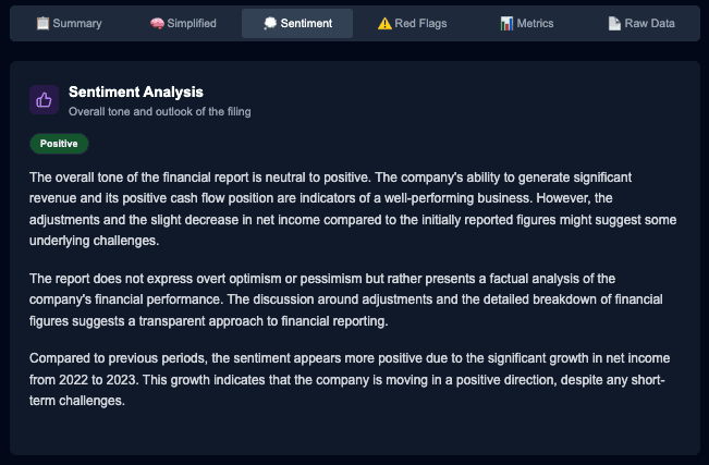 Filing Snapshot summaries