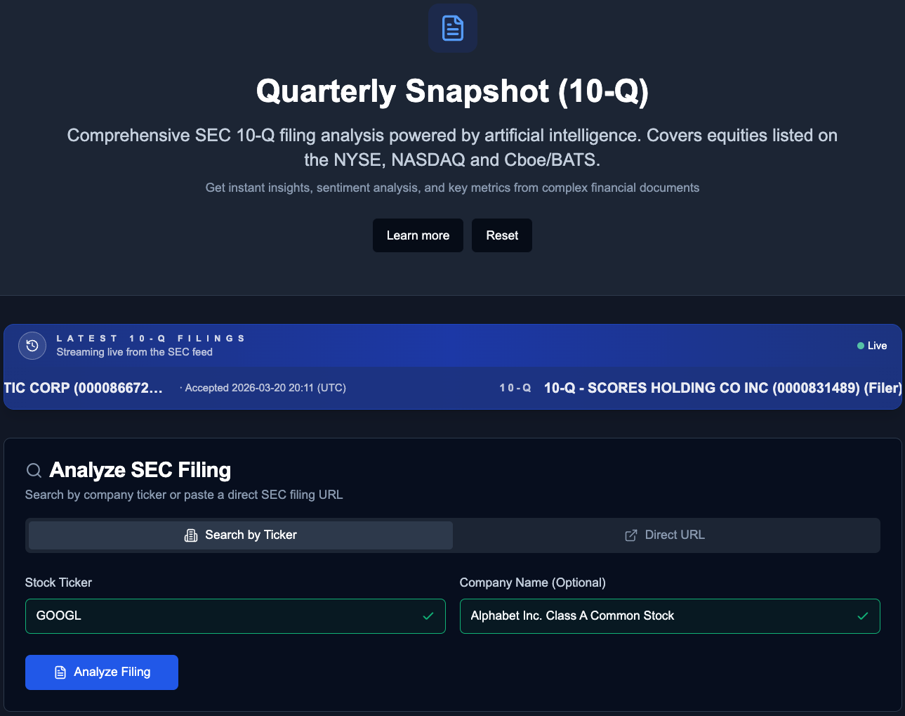 Filing Snapshot AI Dashboard