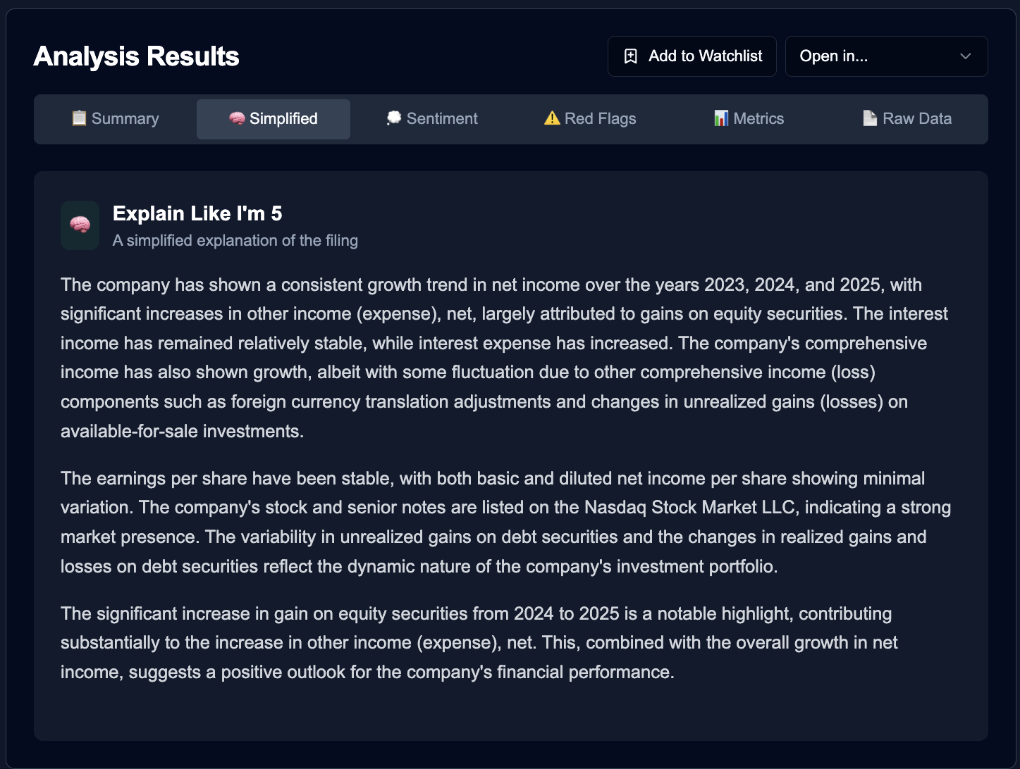Instant Filing Summaries